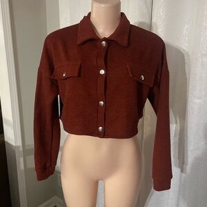 May pink Medium Women's Cropped Jacket in Rust fall long sleeve top blouse warm
